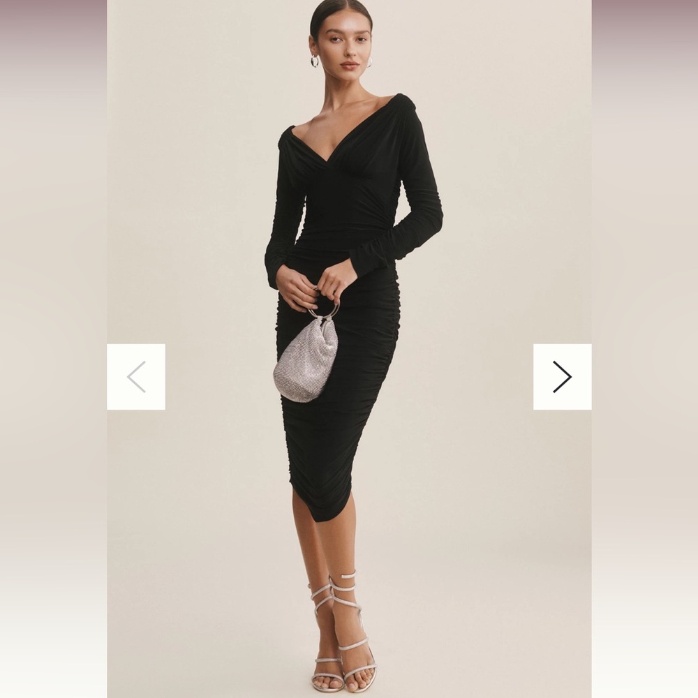 Norma Kamali Tara Long-Sleeve Deep-V Ruched Midi Dress